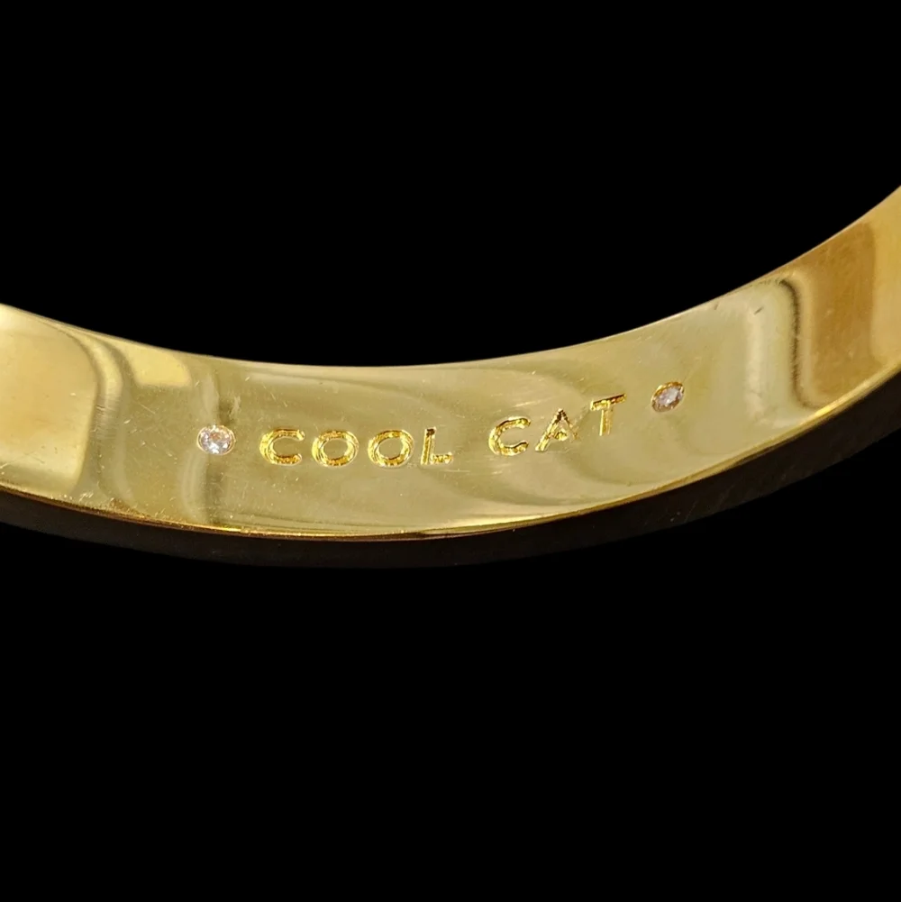 Kate Spade “Cool Cat” Hinged Bangle Black Enamel Gold Cat Face Bracelet EUC - Picture 6 of 7